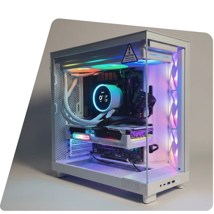 Custom built gaming PC in Boston with RGB cooling and glass case